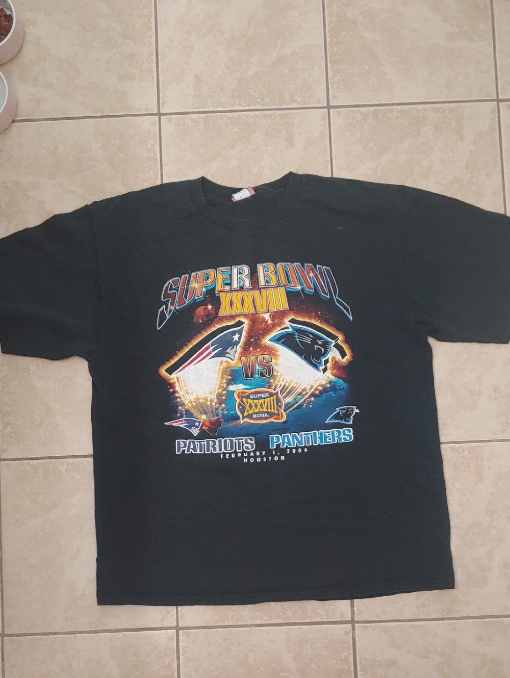 Vintage NFL Super Bowl T Shirt XXXVIII Patriots vs Panthers Black Tee Unisex XL
